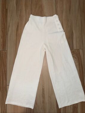 Zara kids white/Cream Elastic-Waist Knit cropped pants